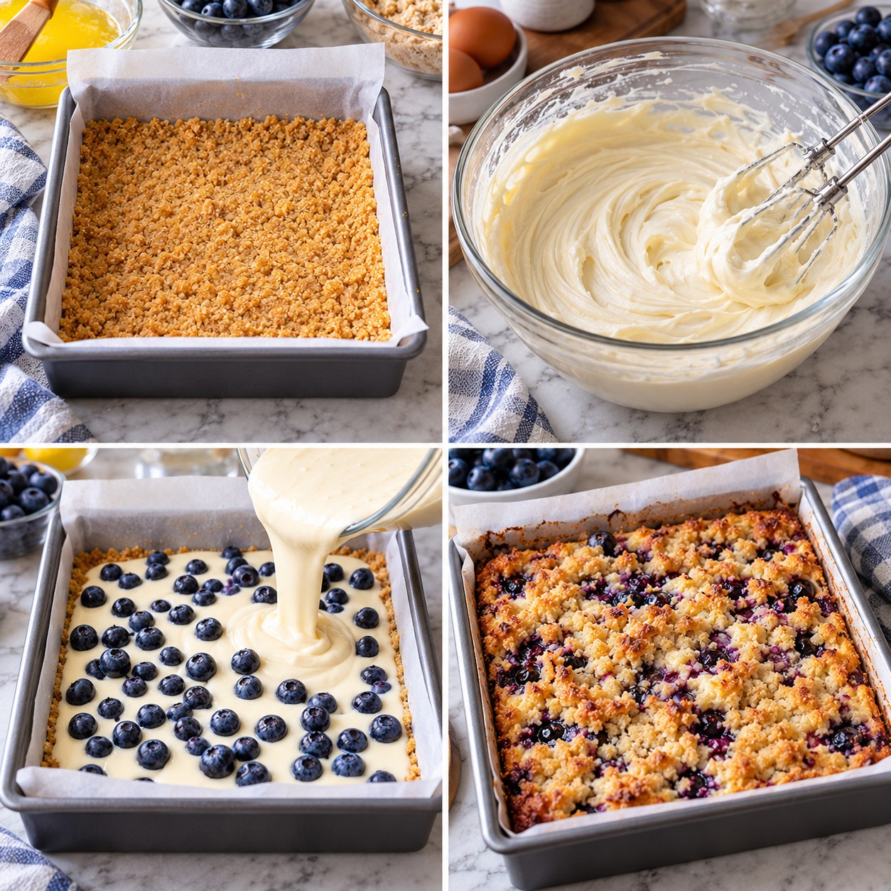 Blueberry Muffin Cheesecake Bars step by step