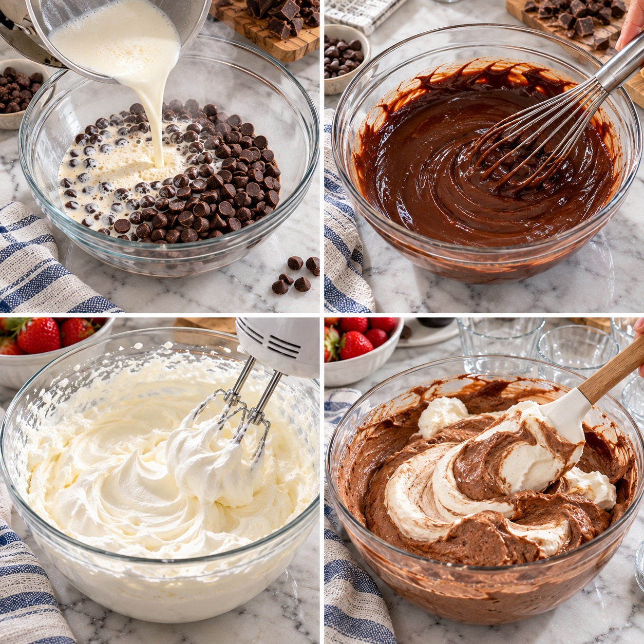 Step-by-step photos of making 2-ingredient chocolate mousse