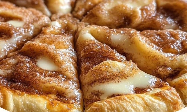 Cinnamon-sugar pizza made with crescent rolls cut into wedges