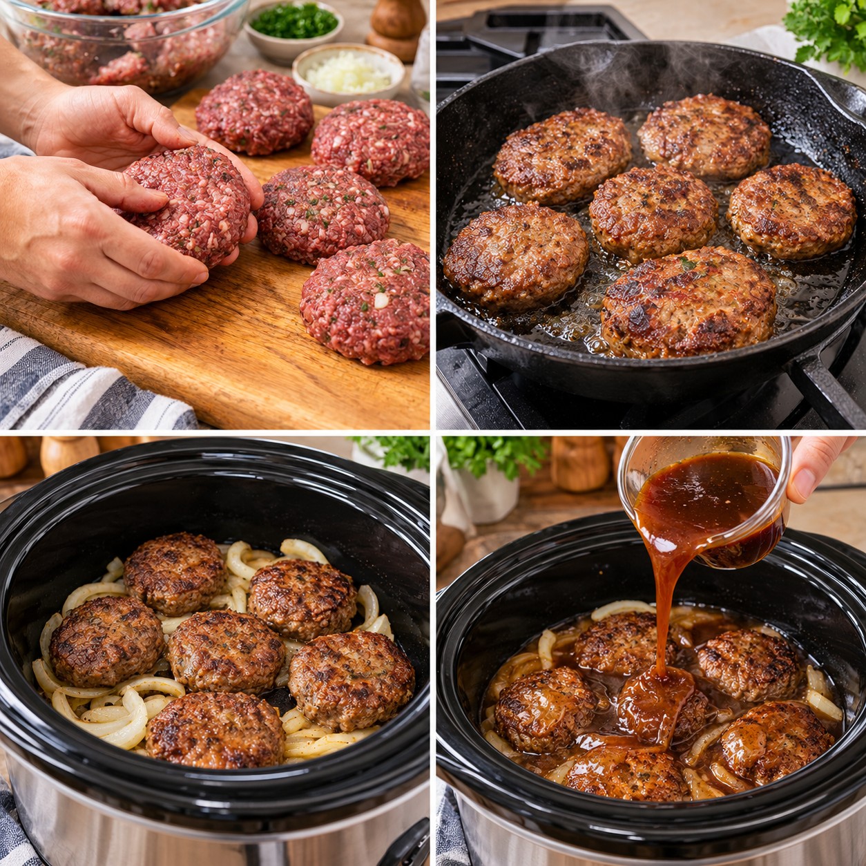 Crockpot Steak Sauce Beef Patties step by step