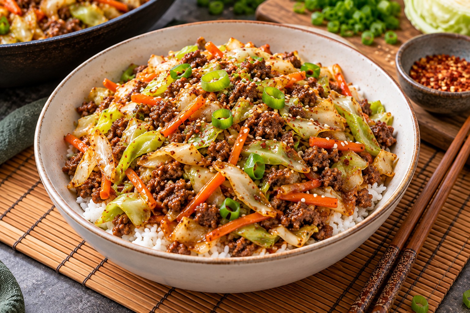 Ground Beef and Cabbage Stir-Fry