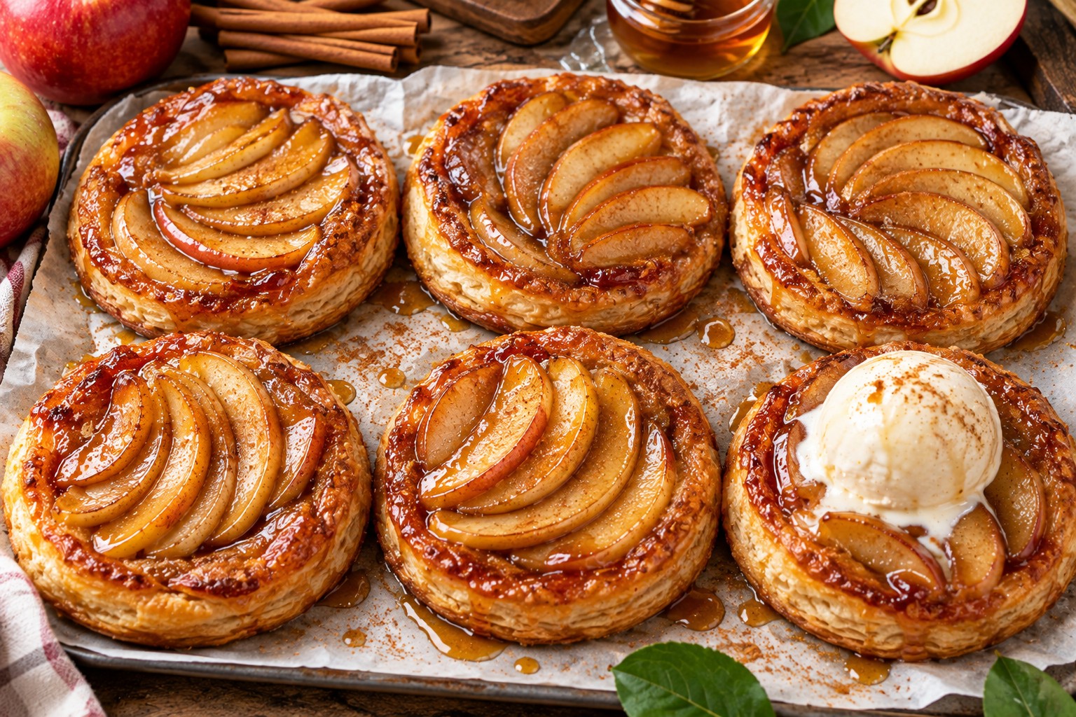 Honey Apple Upside-Down Puff Pastry Tarts