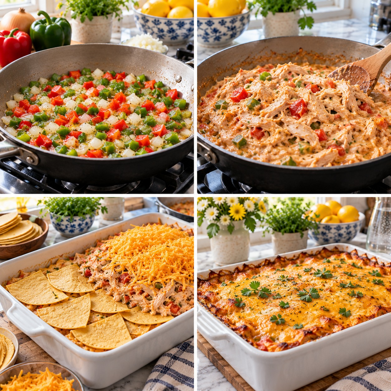 Step-by-step photos of making King Ranch chicken casserole