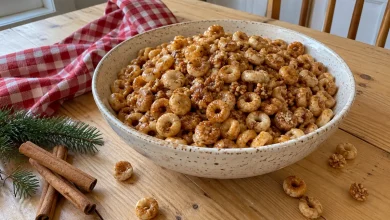 Old fashioned hot buttered cereal with cinnamon sugar coating in a bowl for a Christmas snack