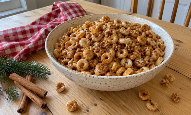 Old fashioned hot buttered cereal with cinnamon sugar coating in a bowl for a Christmas snack